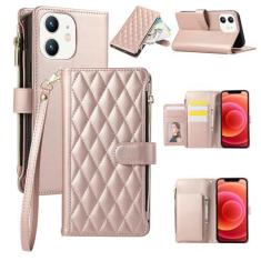 Imagem de Capa carteira para iPhone 11, capa de couro para celular com 6 compartimentos para cartão e 1 compartimento para dinheiro e 1 bolsa com zíper, fivela magnética à prova de choque com corda de mão e