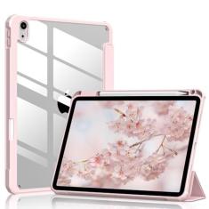 Imagem de JKSML Capa para iPad 10ª geração 2022, iPad 10ª geração, capa traseira rígida transparente de policarbonato com suporte para lápis, [Suporte Touch ID] Capa fina com três dobras para iPad de 10,9