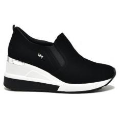 Imagem de Tênis Feminino Anabela Slip On Nobuck Preto Prata Via Marte 046-002-01-Feminino