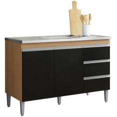 Imagem de Balcão de Pia Cozinha Andréia 100 cm Amêndoa Preto Sem Tampo AJL Móvei