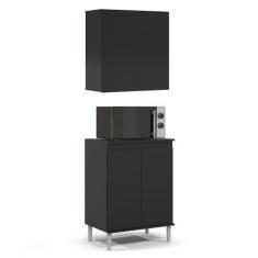 Imagem de Armário De Cozinha Aéreo E Balcão Com Tampo Italy Preto - Ej Móveis -