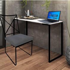 Imagem de Kit Escritório Clark Cadeira e Mesa Industrial Ferro Preto Tampo MDF Branco Suede Cinza - Ahz Móveis