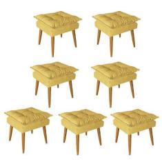 Imagem de Kit 07 Puff Puf Banqueta Opala Para Quarto Sala Recepção Suede Amarelo
