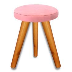 Imagem de Banqueta Puff JB Redondo Luxo Sala Com Pés De Madeira Maciça (Rosa)