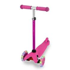 Imagem de Patinete Infantil 3 Rodas com LED - Altura Ajustável, Freio Traseiro, Base Antiderrapante - Rosa, Certificado INMETRO