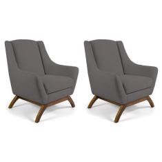 Imagem de Kit 02 Poltronas Decorativas Sala de Estar Base de Madeira Naomi Velud