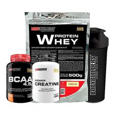Imagem de Kit Whey Protein 500g Baunilha + BCAA 4,5 100g + Power Creatine 100g + Coqueteleira – Bodybuilders