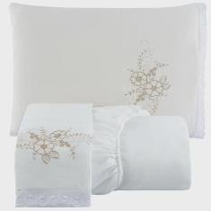 Imagem de Jogo de Cama Lençol Queen Bordado Advance 3 Peças - Branco