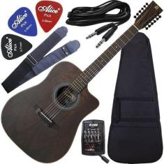 Imagem de Kit Violão Eletroacústico Folk Aço 12 Cordas Rx415at Rozini