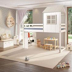 Imagem de Cama Alta Infantil Cabana Family com Estante Casatema Branco/off White