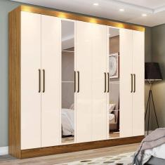 Imagem de Guarda Roupa Casal 08 Portas 4 Gavetas Com Espelho Cancun Casa 812 Nature Com Off White