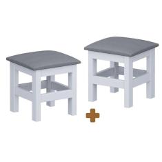 Imagem de Banquinho Infantil Estofado 2 Unidades Branco Com Estofado Cinza Neal Shop Jm