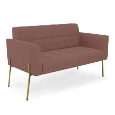 Imagem de Sofá Namoradeira 2 Lugares Pé de Ferro Dourado Elisa Veludo Rosê D03 - D'Rossi