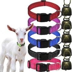 Imagem de Pacote com 5 coleiras refletivas de cabra com sinos, cavalo de vaca pastando sinos de cobre e coleira de nylon ajustável com sino de bronze alto antiperda para animais de estimação (com sinos, G -