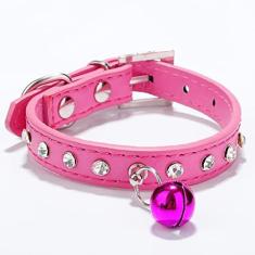 Imagem de Coleira De Gato Com Sinos Coleira De Gato De Couro PU Incrustada De Strass Coleira De Gato Personalizada Ajustável Coleira De Segurança De Gato,rosa,S 27-33cm
