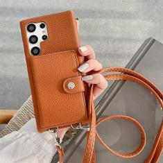 Imagem de Estojo tipo carteira tiracolo de couro para Samsung S23 Ultra S22 Plus S21 S20 S10 S9 S8 Note 20 10 Pro 9 Capa de cartão, marrom, para S20