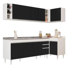 Imagem de Armário de Cozinha Modulado de Canto Esquerdo 5 Peças CP54 com Pia Inox Branco/Preto - Lumil