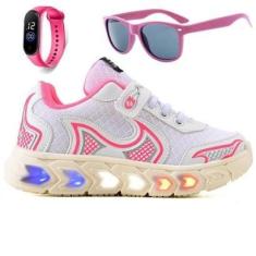 Imagem de Tenis Infantil De Led Casual Jogger Meninas Escolar Basico + Oculos Relogio-Feminino