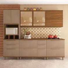 Imagem de Cozinha Completa Munique 10 Portas 6 Gavetas Com Vidro Freijo/Camurça