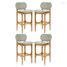 Imagem de Kit 4 Banquetas Alta Estofada Rafine Madeira Maciça Castanho Linho Verde