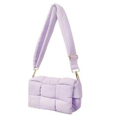 Imagem de NAARIIAN Bolsa de ombro acolchoada de nylon bolsa de tecido de designer crossbody dupes bolsa feminina, Roxa, Small
