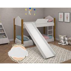Imagem de Beliche Infantil Com Escorregador Juvenil Luiza Branco E Amêndoa Luminária Led Branco