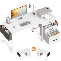 Imagem de Casaottima Mesa de computador pequena de 121 cm com armário de arquivo de tecido e gavetas de tecido - mesas de escritório em casa com armazenamento, mesa de trabalho em casa, mesa de estudo/trabalho