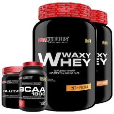 Imagem de KIT 2x Whey Protein Waxy Whey 2kg + Glutamina 300g + BCAA 1800 120 Cápsulas - Bodybuilders (Cappuccino e Paçoca)