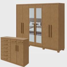 Imagem de Conjunto de Guarda-roupa 6 Portas com Pés e Espelho Áries e Cômoda Toronto