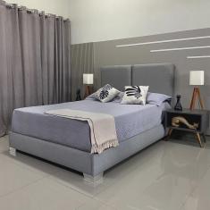 Imagem de Cama Reforçada Com Cabeceira Módena Linho Cinza rbl Casal 1,40 X 1,90
