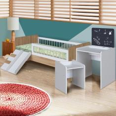Imagem de Conjunto Cama Montessoriana Com Colchão E Escolinha Infantil Aveiro Oak Branco Melvin Shop Jm