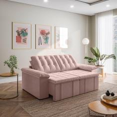 Imagem de Sofá Cama Palmeira 3 Lugares Retrátil Reclinável 2,00m Veludo com Molas CabeCasa MadeiraMadeira Rosa