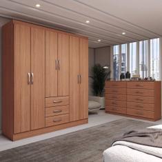 Imagem de Guarda-Roupa Casal Sky 6 Portas 3 Gavetas com Cômoda 10 Gavetas Cinamomo - Panorama Móveis