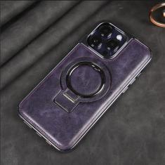 Imagem de Capa de telefone magnética com suporte invisível de couro PU galvanizado para iPhone 15 14 Plus 13 12 11 Pro Max Capa traseira, roxa, para iPhone 15 Pro Max