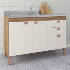 Imagem de Balcão De Cozinha Para Pia Viena 3 Portas 2 Gavetas Natura/Off White -