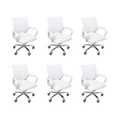 Imagem de Kit 6 Cadeiras de Escritório Begonia Mesh Ergonômico Branco
