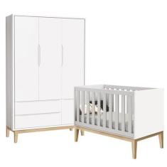 Imagem de Jogo De Quarto Classic Guarda Roupa 3 Portas E Berço Branco Fosco Com