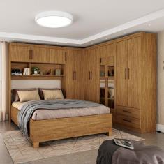 Imagem de Guarda-Roupa Casal Modulado com Cama Hércules 11 Portas 6 Gavetas com Espelho Cinamomo - Carioca Móveis