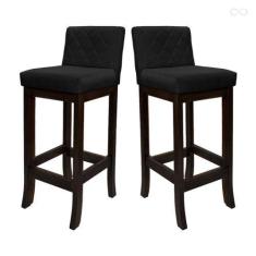 Imagem de Kit 2 Banquetas Alta de Madeira Maciça Tóquio com Encosto Matelassê Su