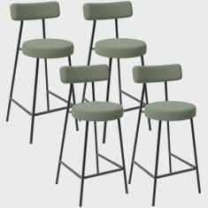Imagem de Kit 04 Banquetas Baixa Para Cozinha Sala De Jantar Bar Bancada Milão L02 Bouclê Oliva - Lyam Decor