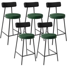 Imagem de Kit 05 Banquetas Baixa Cozinha Sala Jantar Bancada Milão L02 Couríssimo Preto Verde - Lyam Decor