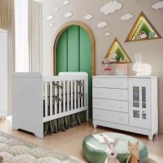 Imagem de Quarto de Bebê Ariel Berço 3 em 1 Gabrielle Cômoda Infantil com Porta Branco Carolina Baby