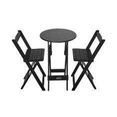 Imagem de Conjunto Bistrô Mesa Dobrável De Madeira Redonda Com 2 Banquetas Preta Cor: Preto
