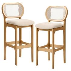 Imagem de Kit 02 Banquetas Altas Para Cozinha Bancada Sala Tela Betta Fixa L02 Suede Bege - Lyam