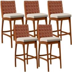 Imagem de Kit 05 Banquetas Altas Cozinha Sala De Jantar Fixa Mila B04 Sintético 