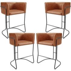 Imagem de Kit 04 Banquetas Baixa Base de Aço Preto Betina D02 material sintético