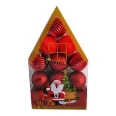 Imagem de Kit 12 Enfeites Bolinhas De Natal Vermelha Casinha Bolas Top - Targuer