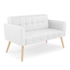 Imagem de Sofá Namoradeira Elisa Corino Branco Pés Palito Natural - D'Rossi