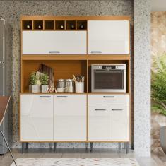 Imagem de Armário De Cozinha 6 Portas 1 Gaveta Com Adega Marrom Off White Dakota Lukaliam
