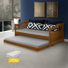 Imagem de Sofá Cama Solteiro Madeira Maciça Com Cama Auxiliar E 2 Colchões Texas - Castanho - Cor: Marrom